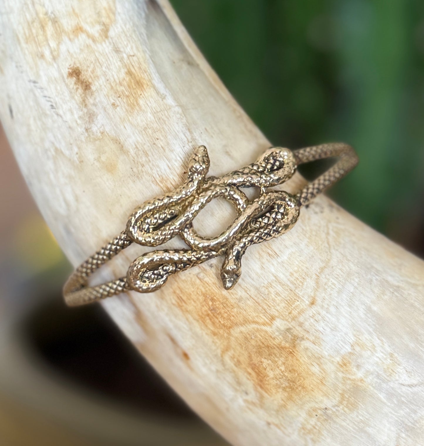 Double Serpent Brass Cuff Bracelet