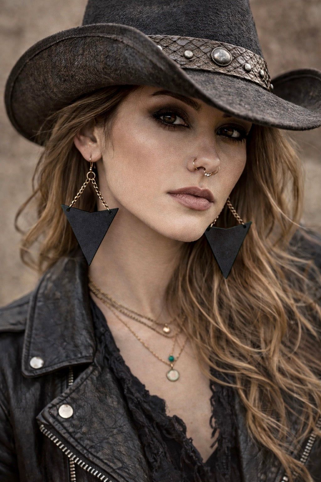 AK Geo Leather Earring