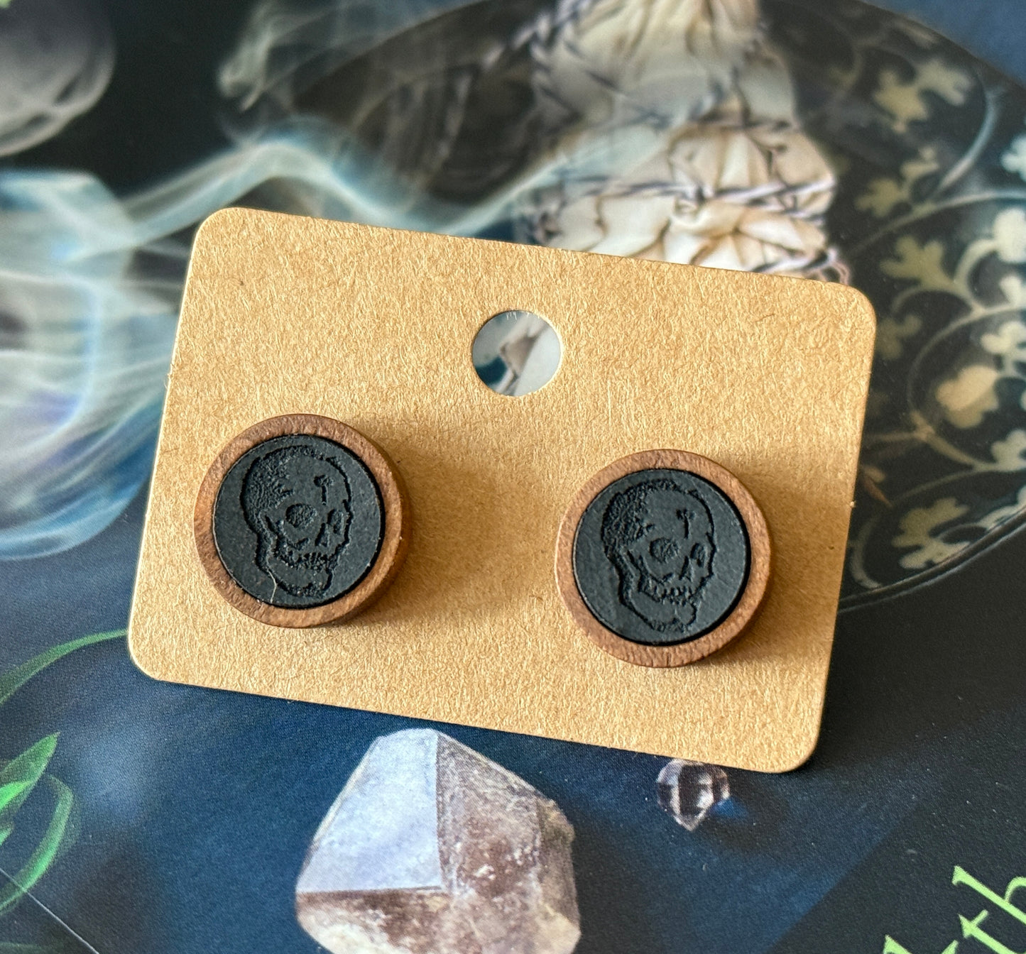 Leather And Wood Skull studs