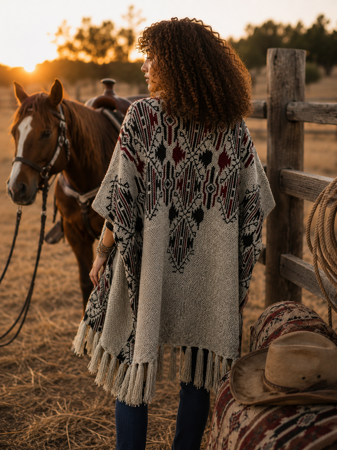 Heather Argyle Knit Ruana