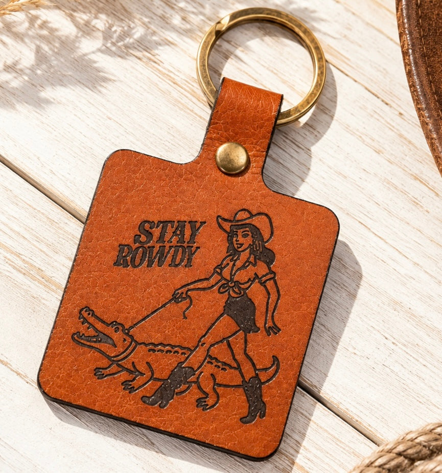 AK Leather Keychain- Stay Rowdy