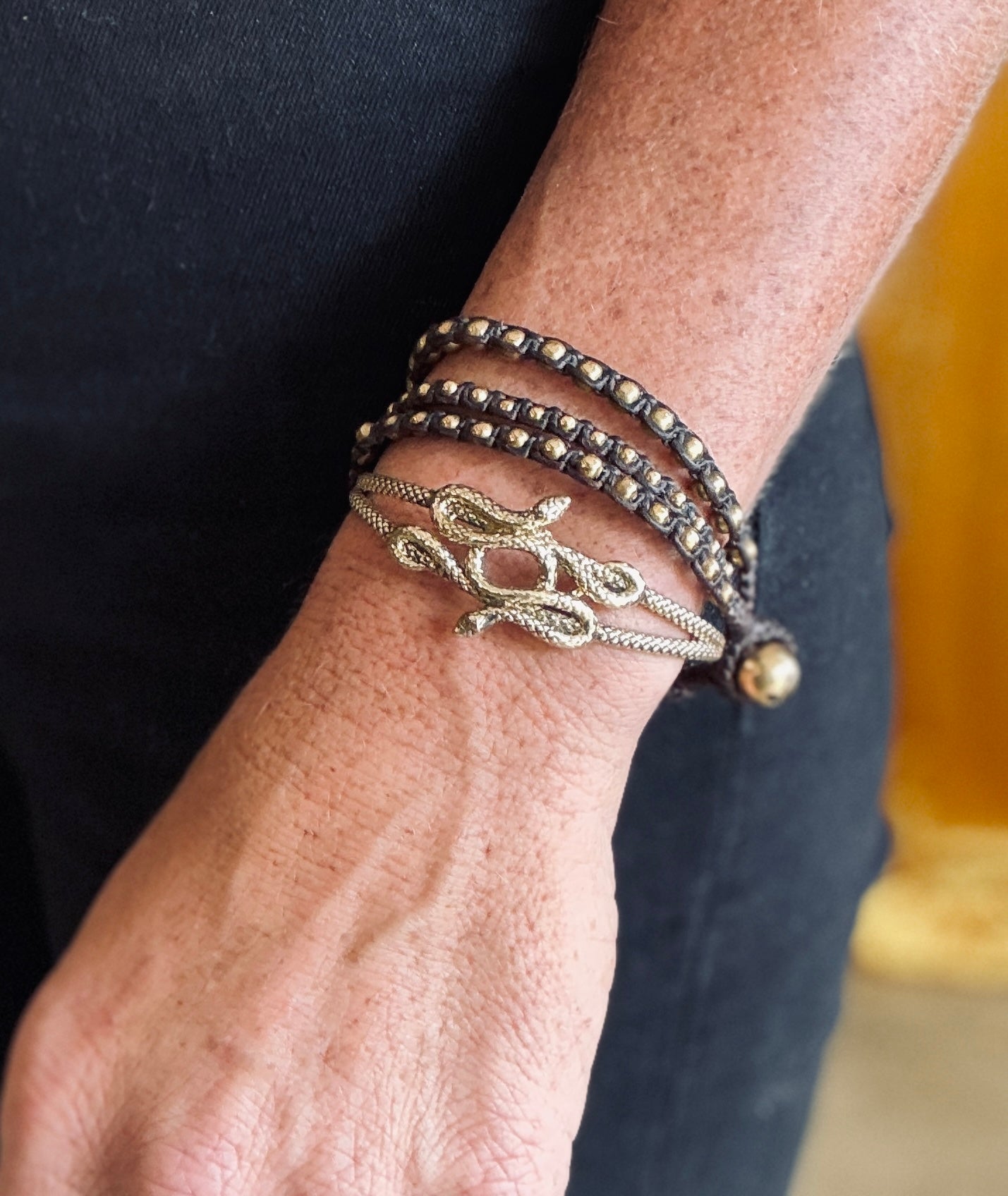 Double Serpent Brass Cuff Bracelet