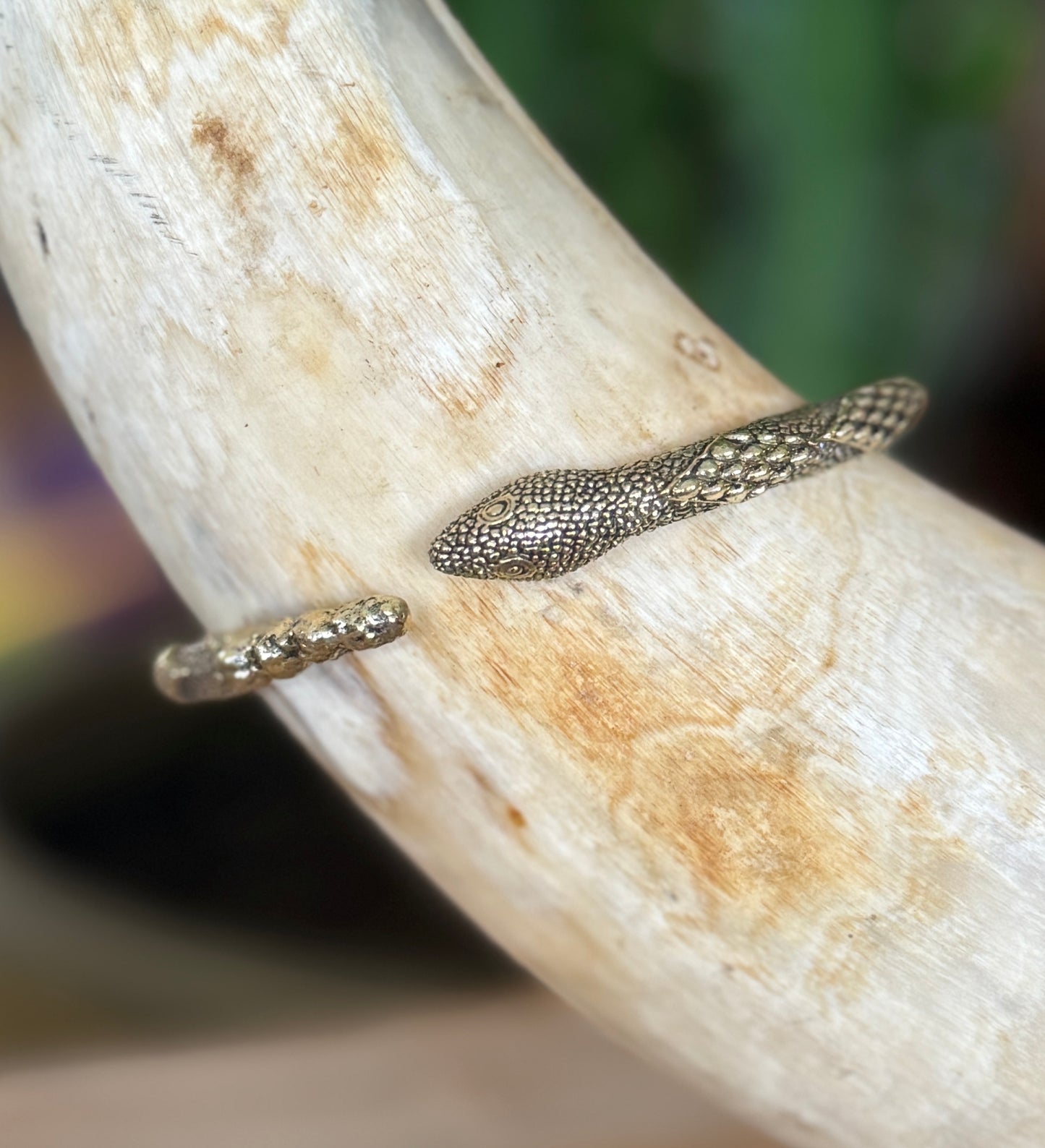 Diamondback Snake Brass Cuff Bracelet