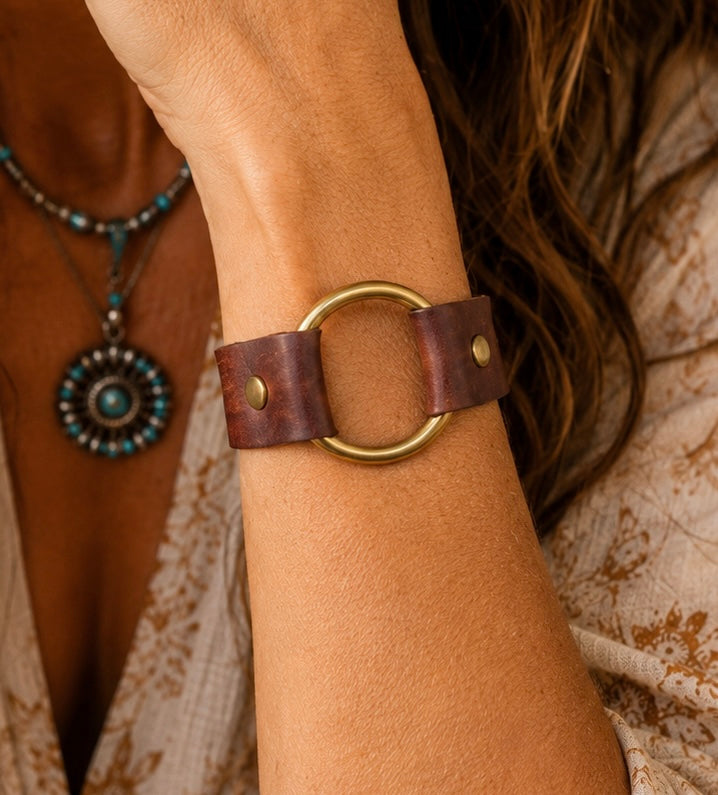 Mesa - Brass Ring Leather Cuff