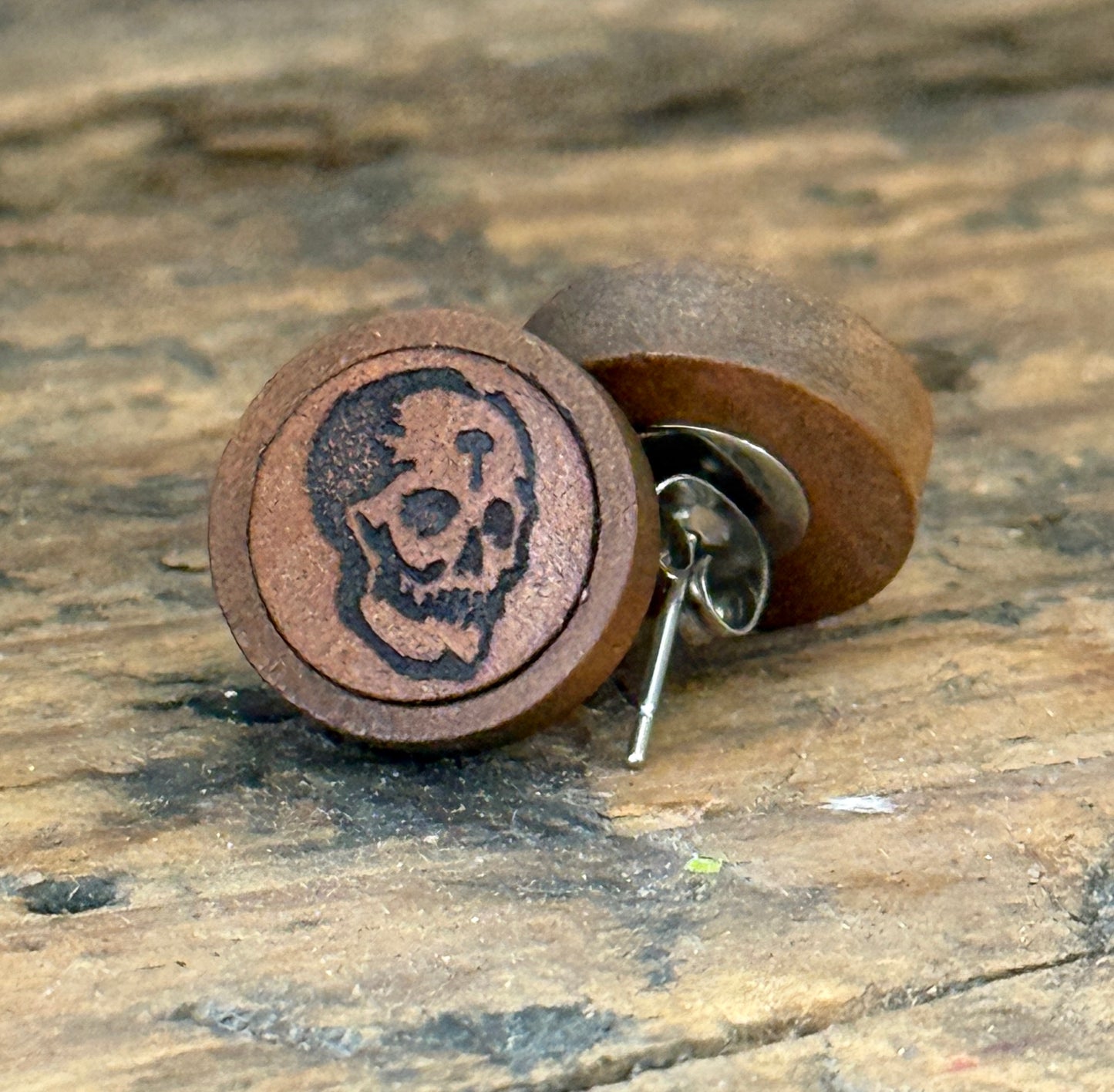 Leather And Wood Skull studs