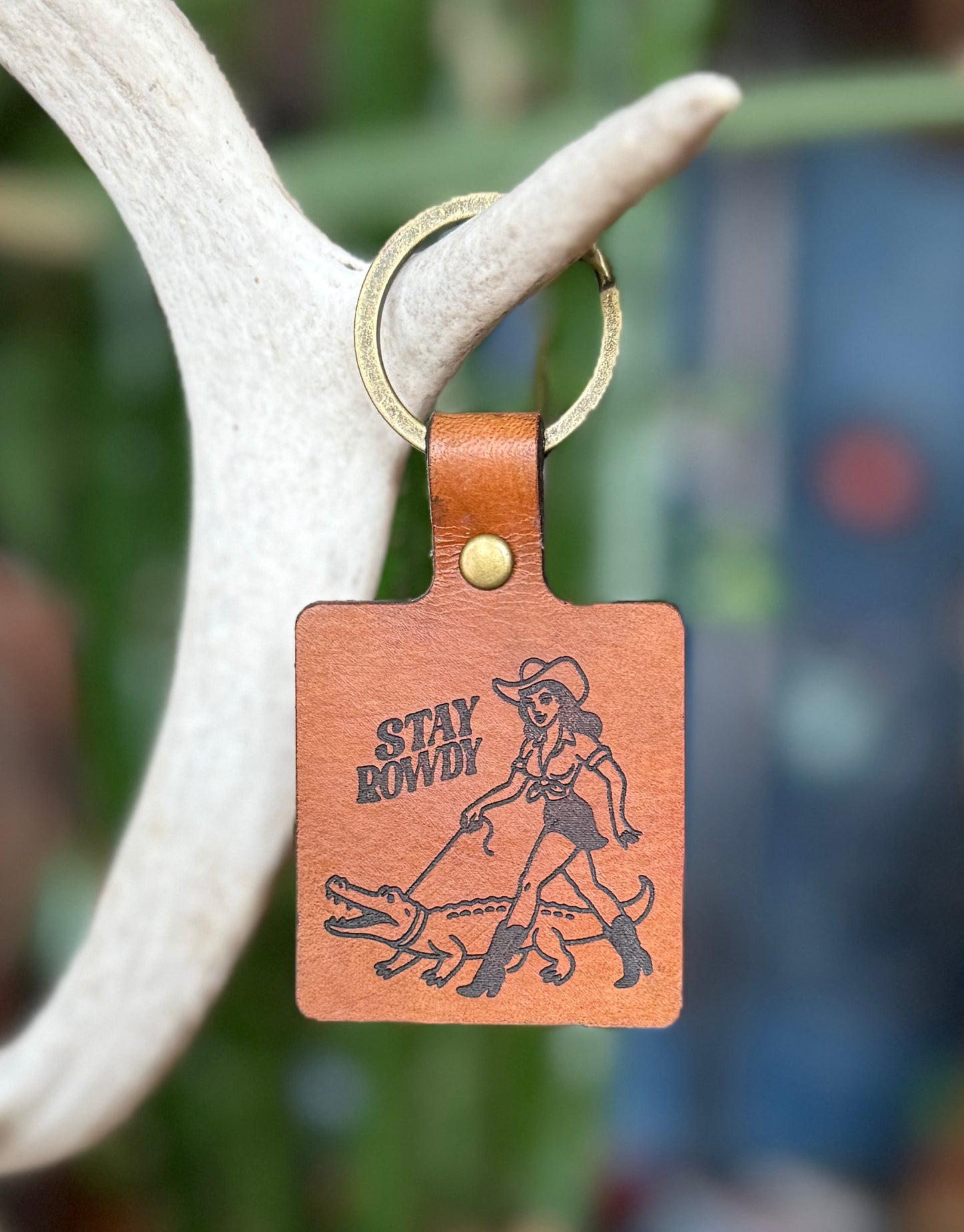 AK Leather Keychain- Stay Rowdy