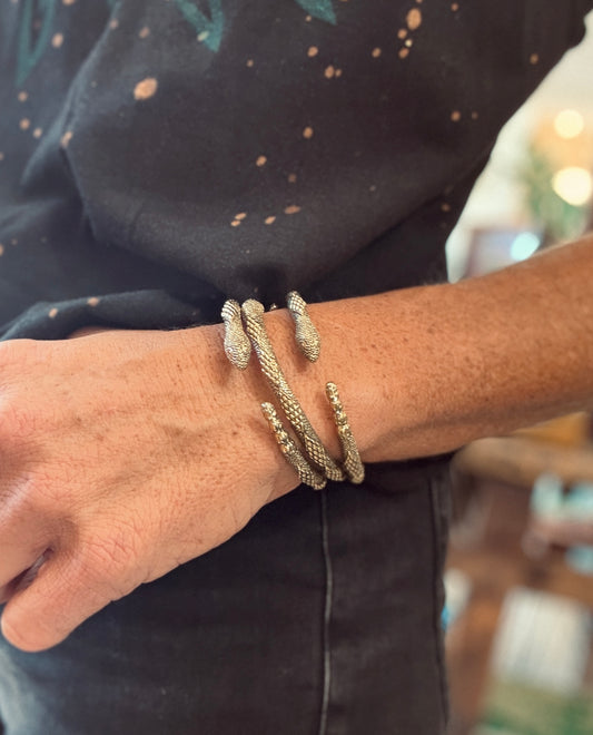 Diamondback Snake Brass Cuff Bracelet