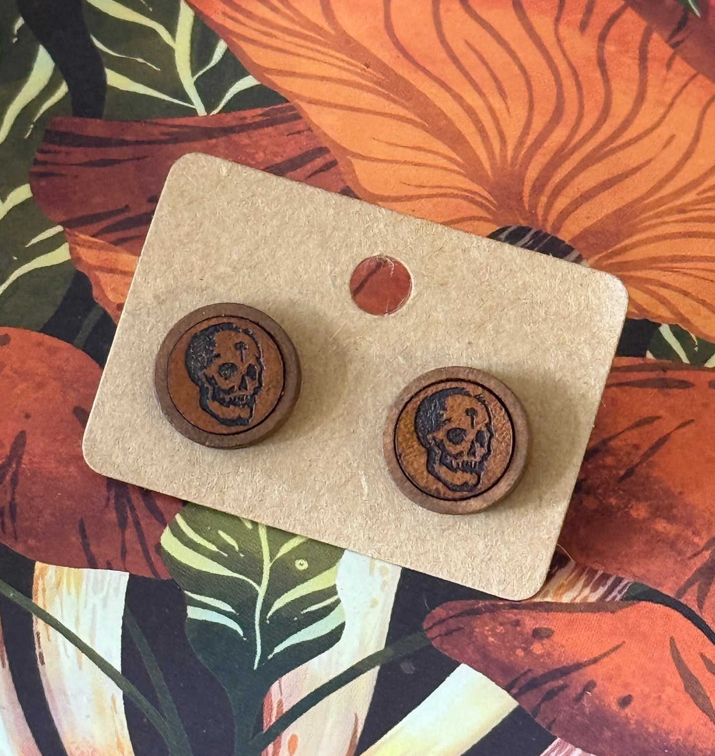 Leather And Wood Skull studs