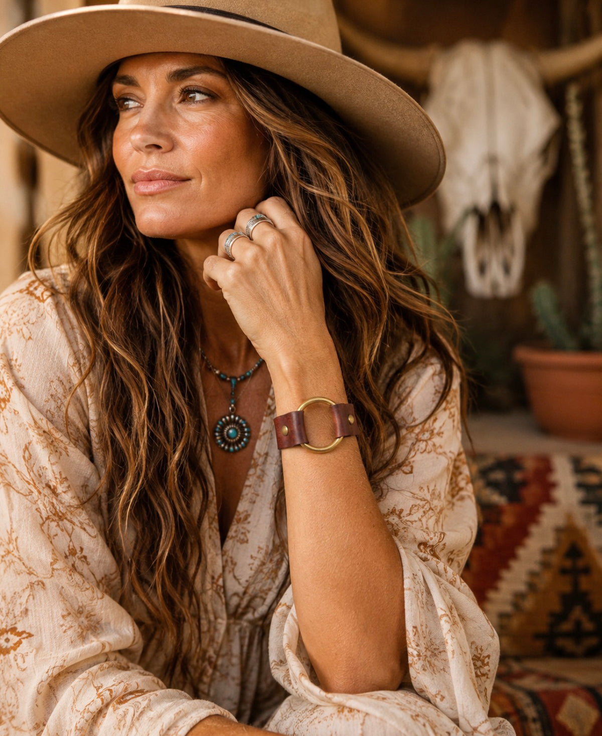 Mesa - Brass Ring Leather Cuff
