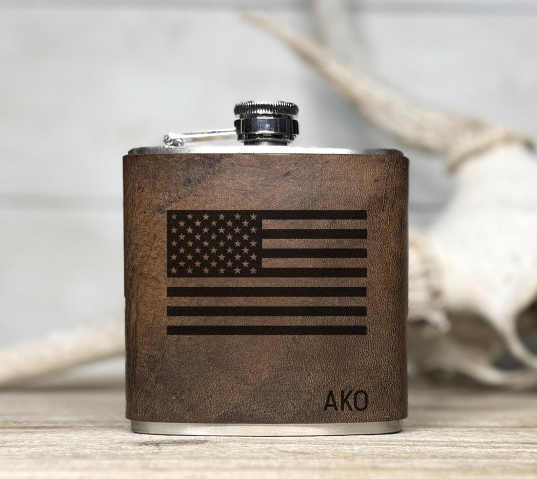 AK - Leather Wrapped Flask - Flag