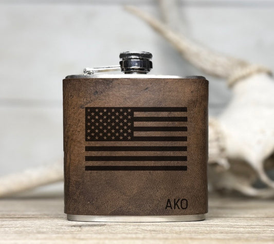 AK - Leather Wrapped Flask - Flag