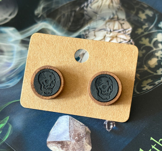 Leather And Wood Skull studs