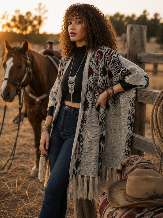 Heather Argyle Knit Ruana