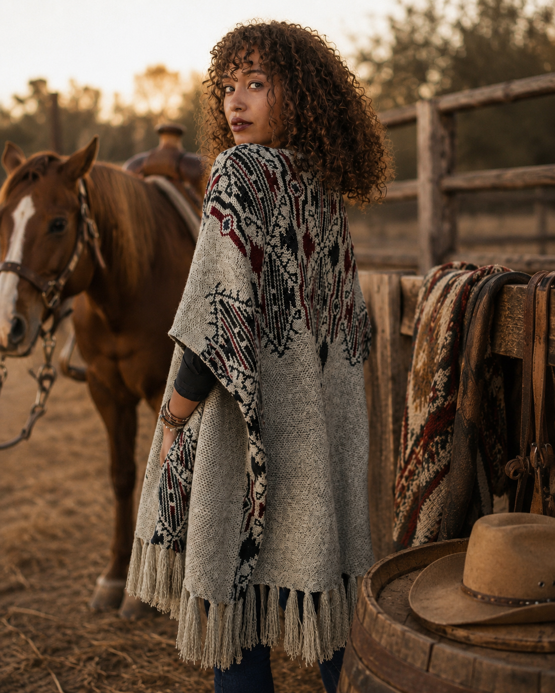 Heather Argyle Knit Ruana