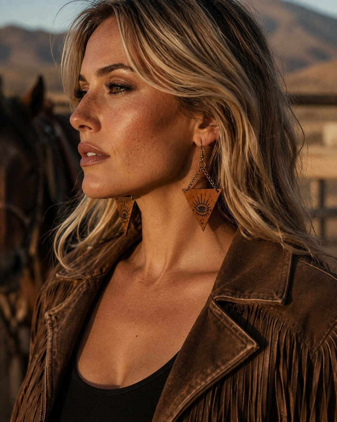 Saguaro Third Eye leather earring